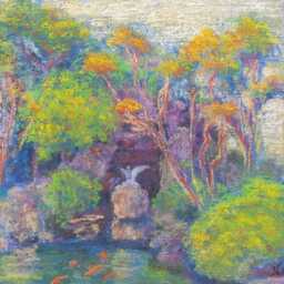 Peaceful Impressionism Scenic Pastel Original Art Kabuki Koi Pond - thumbnail 2