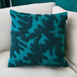 Hand Tufted Punch Needle Pillow Petrol Blue Teal Embroidered Cushion