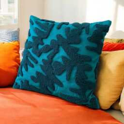 Hand Tufted Punch Needle Pillow Petrol Blue Teal Embroidered Cushion - thumbnail 2