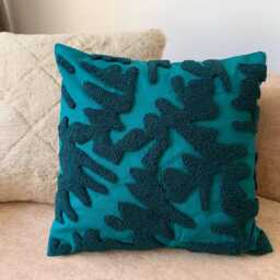 Hand Tufted Punch Needle Pillow Petrol Blue Teal Embroidered Cushion - thumbnail 4