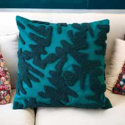 Hand Tufted Punch Needle Pillow Petrol Blue Teal Embroidered Cushion - thumbnail 3