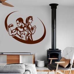 Wall Vinyl Decal Sport Fitness Fit Man & Woman Work Out Routine Bodybuilding Gym Modern Home Decor - #1215Dz - thumbnail 2