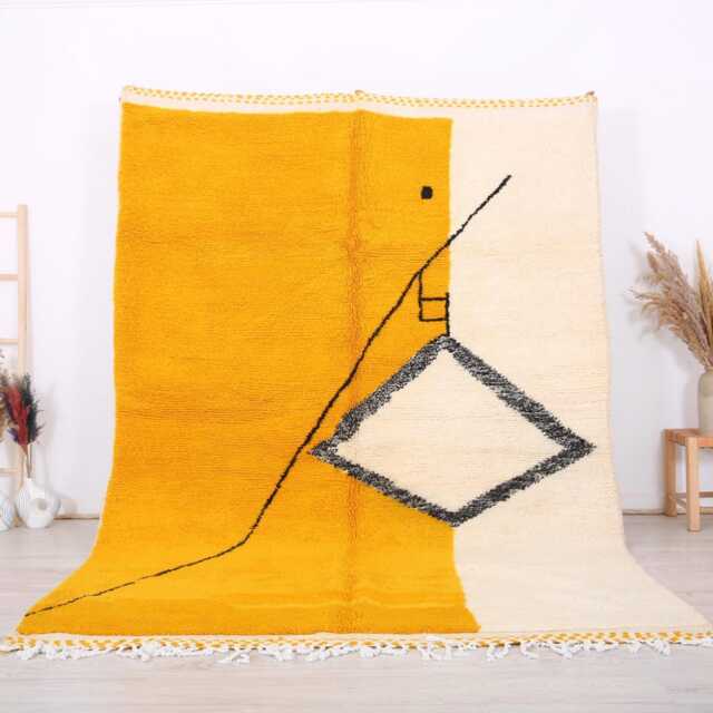 Unique Moroccan Rug - Yellow Berber Traditional Long Wool Authentic -Beni Ourain Rug - image 1