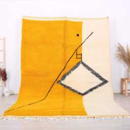 Unique Moroccan Rug - Yellow Berber Traditional Long Wool Authentic -Beni Ourain Rug - thumbnail 1