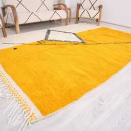 Unique Moroccan Rug - Yellow Berber Traditional Long Wool Authentic -Beni Ourain Rug - thumbnail 3