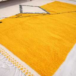 Unique Moroccan Rug - Yellow Berber Traditional Long Wool Authentic -Beni Ourain Rug - thumbnail 2