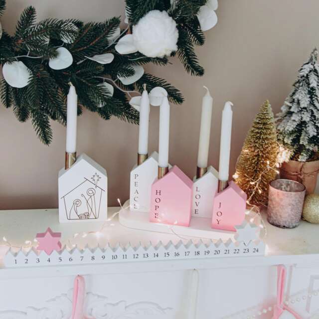 Set Of 5 Candle Holders Countdown Christmas Table Centerpiece Reusable Holiday Decoration Hope Peace Joy Love Advent Calendar - image 1