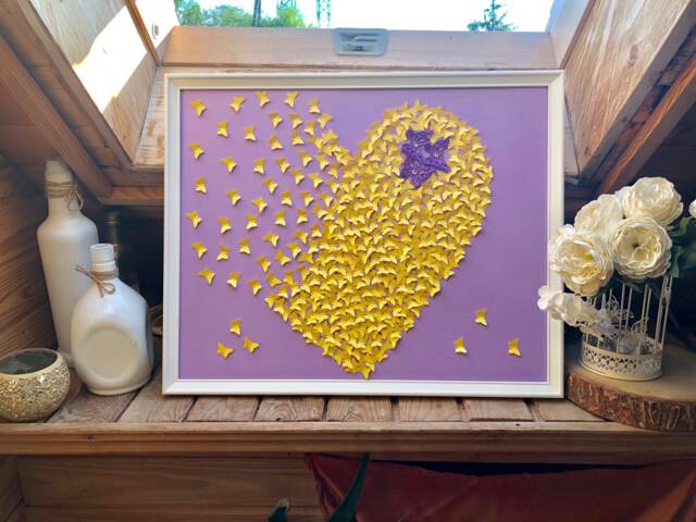 Light Purple-Yellow Butterflies Painting, Wall Art, 3D Paper Art, Wedding Decor, Handmade D??cor, Home Butterflies' Art - image 1