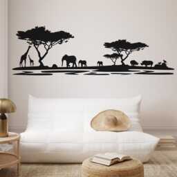 African Safari Wall Decal Peel & Stick Silhouette Mural - Kids Room Decor - thumbnail 1