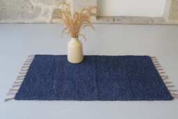 Small Handwoven Blue Rug, Shower Bathroom Kitchen Bedroom Soft Cotton Scandinavian Rug Decoration - thumbnail 1