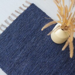 Small Handwoven Blue Rug, Shower Bathroom Kitchen Bedroom Soft Cotton Scandinavian Rug Decoration - thumbnail 3