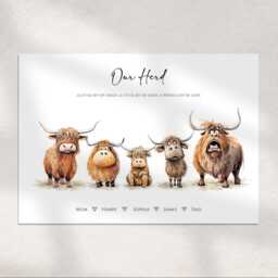 Personalised Highland Cow Family Print - Custom Farm Animal Illustration, Gift For Mum, Nursery Decor, Birthday & Mother's Day - thumbnail 3