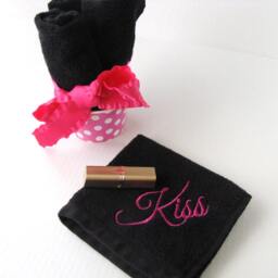 Embroidered Makeup Remover Towel Black Cotton Face Washcloth - thumbnail 4