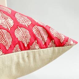 Block Print Pillow Pink Leaf Design, Hmong Hemp Boho Decor - thumbnail 2