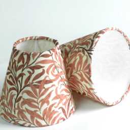 William Morris Dusky Pink Clip-On Chandelier Shade. Soft Rust Bough Design Hand Made - thumbnail 1