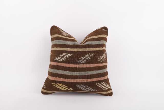 Vintage Turkish Kilim Pillow Cover Handwoven Wool Cushion - 16x16 - image 1