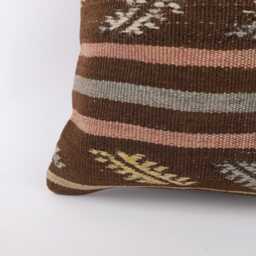 Vintage Turkish Kilim Pillow Cover Handwoven Wool Cushion - 16x16 - thumbnail 2