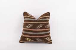 Vintage Turkish Kilim Pillow Cover Handwoven Wool Cushion - 16x16 - thumbnail 1
