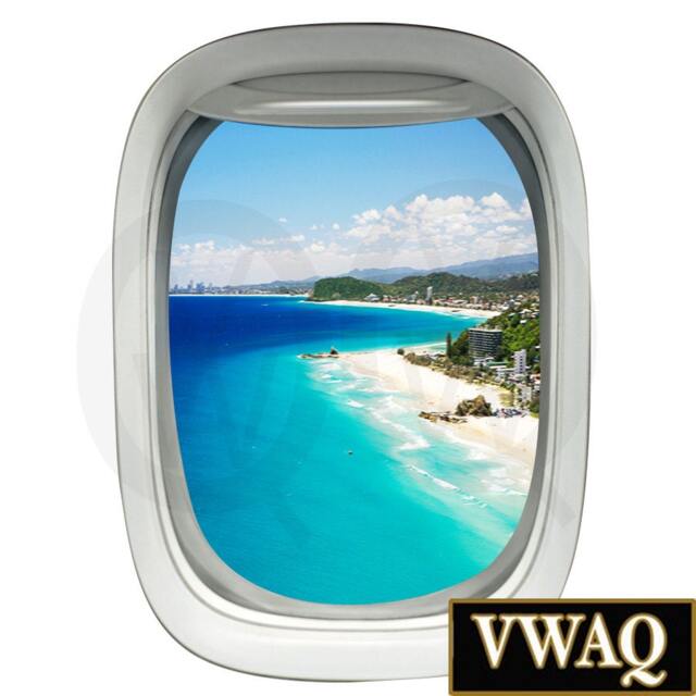 3D Airplane Window Decal - Beach Scene Aerial View Peel & Stick Vinyl Aviation Wall Mural - Pw32