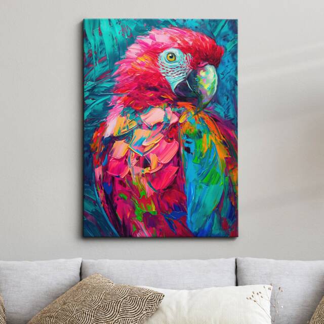 Colorful Parrot Abstract Oil Painting Pop Art Style Wall Framed Canvas Poster Print Home Kitchen Living Room Decor Animal Bird Gifts - image 1
