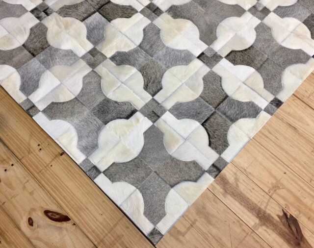 Patchwork Cowhide Rug Gray & Ivory Leather - Handmade, Custom Sizes - image 1
