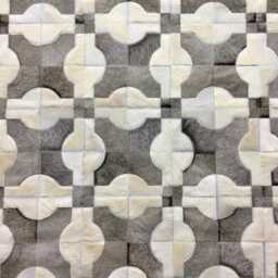 Patchwork Cowhide Rug Gray & Ivory Leather - Handmade, Custom Sizes - thumbnail 2
