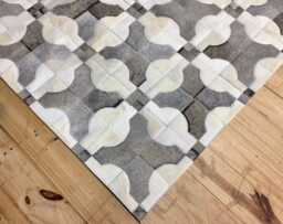 Patchwork Cowhide Rug Gray & Ivory Leather - Handmade, Custom Sizes - thumbnail 1