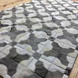 Patchwork Cowhide Rug Gray & Ivory Leather - Handmade, Custom Sizes - thumbnail 3