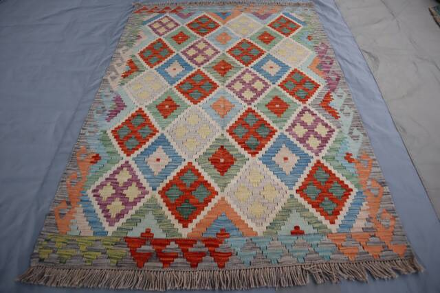 Afghan Kilim Area Rug 4x6 Ft, Fine Quality Handmade Wool Rug, Modern Flatweave Turkmen Living Room Bedroom Multicolor Carpet - image 1