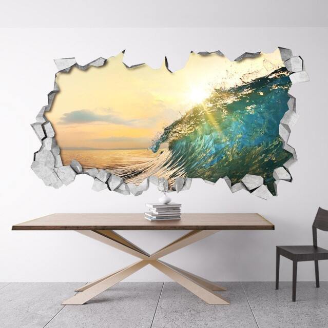 Broken Wall, Wall Decal, Wave, 3D Wallpaper, Art Prints, Decals, Stickers, Sticker, Wall Decals, Art, Art - Sku Beach3Dw - image 1