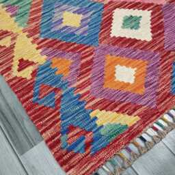 Colourful Runner Rug, Handmade Artisan Afghan Turkish Scandinavian Navajo Bohemian Flatweave Wool Multicolour Kilim Rug 299x89 cm - thumbnail 3