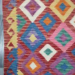 Colourful Runner Rug, Handmade Artisan Afghan Turkish Scandinavian Navajo Bohemian Flatweave Wool Multicolour Kilim Rug 299x89 cm - thumbnail 2