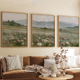 Floral Meadow Trio, Pink Landscape Wall Art Set - thumbnail 4