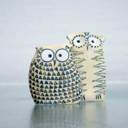 Set Two Ceramic Owl Housewarming Gift Collectible Figurine, Owls Ornament Minimal Art Rustic Natural Decor, Garden Sculpture - thumbnail 2