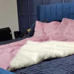 Handmade Cherry Striped Faux Fur Throw Cream Patterned Lining - thumbnail 2