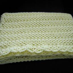 "New Handmade Crocheted ""Snow White For Baby #1"" Blanket/Afghan in Pale Yellow - 35"" X 47" - thumbnail 3