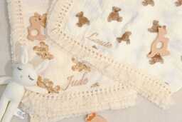 Personalized Teddy Bear Baby Blanket Embroidered Cotton Comfort