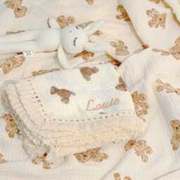 Personalized Teddy Bear Baby Blanket Embroidered Cotton Comfort - thumbnail 3