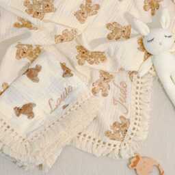 Personalized Teddy Bear Baby Blanket Embroidered Cotton Comfort - thumbnail 2