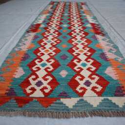 2'8x9'5 Ft Afghan Maimana Chub Runner Rug, Flatweave Oriental Handmade Stunning Kilim Turkmen Hallway Rug - thumbnail 2