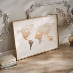 Soft Earth Tones Watercolor World Map - Neutral Wall Art Housewarming & Wedding Gift - thumbnail 3