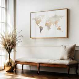 Soft Earth Tones Watercolor World Map - Neutral Wall Art Housewarming & Wedding Gift - thumbnail 2