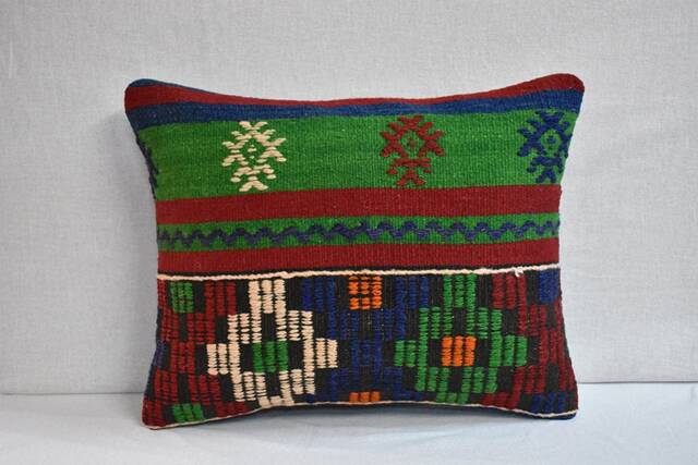 Handwoven Turkish Kilim Pillow Cover Wool Decorative Cushion - 14.2 X 18.1 In - image 1
