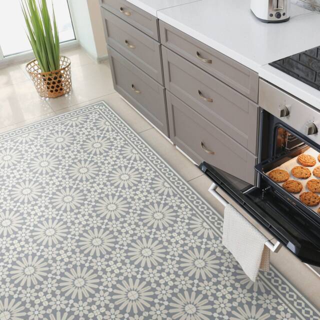 Kitchen Floor Mat With Gray Moroccan Tiles Deisgn. Mat, Door Pet Mat. Grey Zellige Tiles - image 1