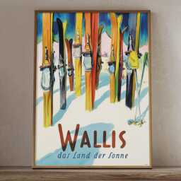 Vintage Switzerland Wallis Valais Ski Travel Poster Swiss Alps Winter Wall Art Print - thumbnail 2