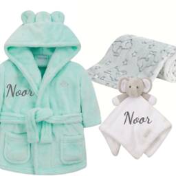 Personalized Baby Robe Set Fleece Blanket & Comforter, Shower Gift - 0-6 Months - thumbnail 3