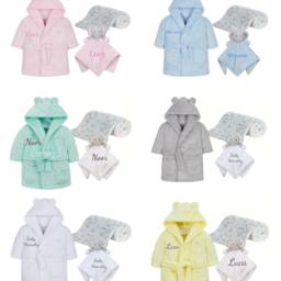 Personalized Baby Robe Set Fleece Blanket & Comforter, Shower Gift - 0-6 Months - thumbnail 2