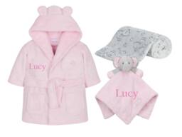 Personalized Baby Robe Set Fleece Blanket & Comforter, Shower Gift - 0-6 Months - thumbnail 1
