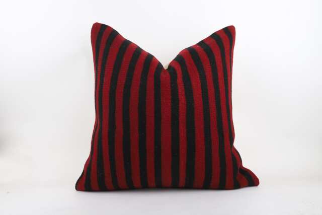Handwoven Wool Kilim Pillow Cover, Striped Bohemian Cushion, 24x24 Inch - image 1