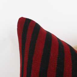 Handwoven Wool Kilim Pillow Cover, Striped Bohemian Cushion, 24x24 Inch - thumbnail 2